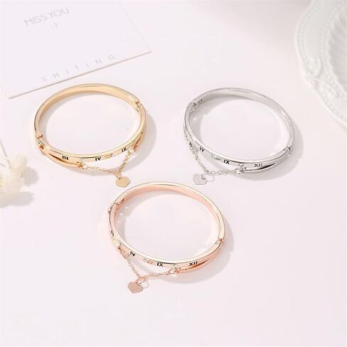 Roman Numeral Bangle Bracelets Women Trendy Dainty Charm Gold Heart Cuff Bracelets Jewelry Women Gifts in Saudi Arabia