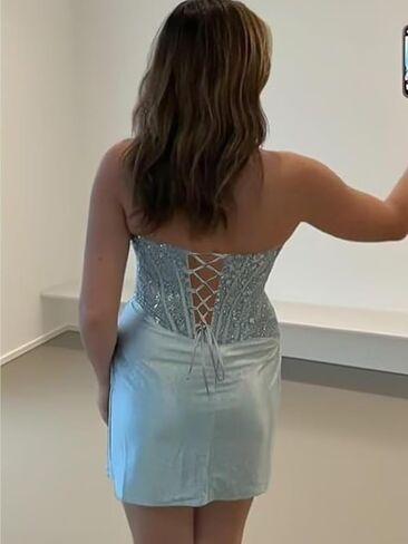 HIFICA Lace Satin Homecoming Dresses 2025 Strapless Short Prom Dress for Teens Sequin Tight Cocktail Party Gown in Saudi Arabia