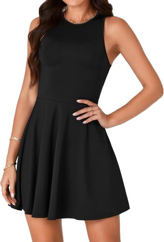 LYANER Women's A Line Tank Crewneck Swing Flared Elegant Cocktail Mini Short Tank Dress in Saudi Arabia