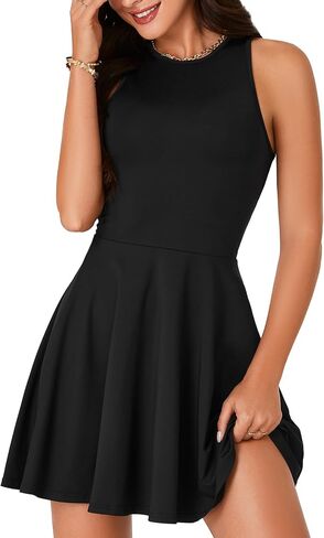 LYANER Women's A Line Tank Crewneck Swing Flared Elegant Cocktail Mini Short Tank Dress in Saudi Arabia
