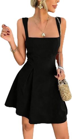 Cocktail Dresses for Women Square Neck Sleeveless Adjustable Straps Birthday Party Club Sexy Mini Dress in Saudi Arabia