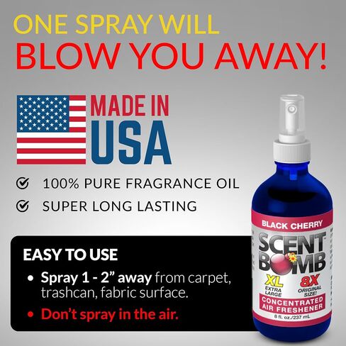 حزمة معطر هواء سينت بومب - بخاخات زجاجات 1 أونصة و8 أونصة، مشبك فتحة تهوية، علب عضوية، دائرة معلقة - نضارة مستمرة ومزيل رائحة يدوم طويلاً للسيارة والمنزل والحمام - الكرز الأسود in Kuwait