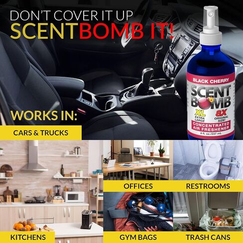 حزمة معطر هواء سينت بومب - بخاخات زجاجات 1 أونصة و8 أونصة، مشبك فتحة تهوية، علب عضوية، دائرة معلقة - نضارة مستمرة ومزيل رائحة يدوم طويلاً للسيارة والمنزل والحمام - الكرز الأسود in Kuwait