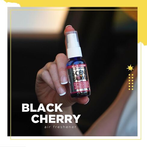 حزمة معطر هواء سينت بومب - بخاخات زجاجات 1 أونصة و8 أونصة، مشبك فتحة تهوية، علب عضوية، دائرة معلقة - نضارة مستمرة ومزيل رائحة يدوم طويلاً للسيارة والمنزل والحمام - الكرز الأسود in Kuwait