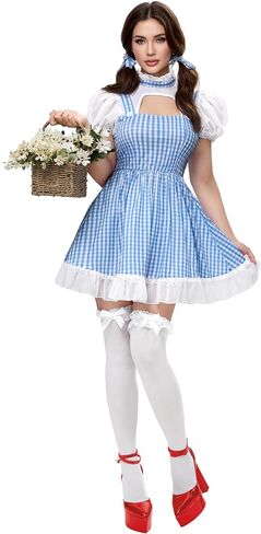 أزياء الهالوين النسائية من Spooktacular Creations، فستان الجنية القطني باللون الأزرق والأبيض للحفلات التنكرية للحفلات اليومية in Saudi Arabia