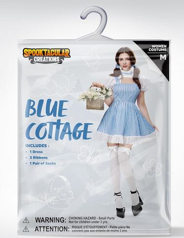 أزياء الهالوين النسائية من Spooktacular Creations، فستان الجنية القطني باللون الأزرق والأبيض للحفلات التنكرية للحفلات اليومية in Saudi Arabia