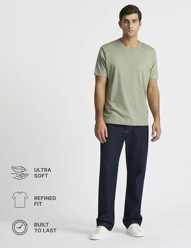 تي شيرت رجالي من قطن Supima® Mercerised - قطن مزروع في الولايات المتحدة الأمريكية، لمسة نهائية فاخرة، رقبة دائرية، كم قصير، مقاس منظم in Kuwait