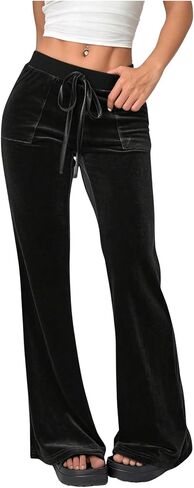 SOLY HUX Women's Drawstring Waist Bell Bottom Velvet Pants Y2k Vintage Flare Leg Trousers in Saudi Arabia