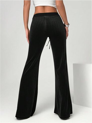 SOLY HUX Women's Drawstring Waist Bell Bottom Velvet Pants Y2k Vintage Flare Leg Trousers in Saudi Arabia
