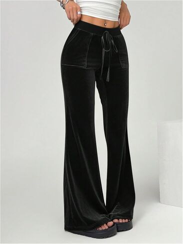 SOLY HUX Women's Drawstring Waist Bell Bottom Velvet Pants Y2k Vintage Flare Leg Trousers in Saudi Arabia