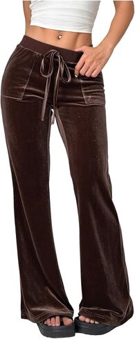 SOLY HUX Women's Drawstring Waist Bell Bottom Velvet Pants Y2k Vintage Flare Leg Trousers in Saudi Arabia