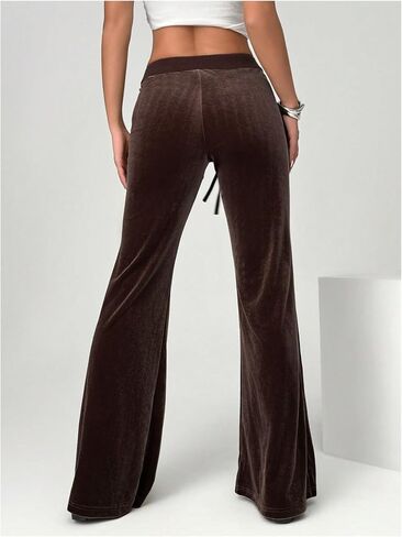 SOLY HUX Women's Drawstring Waist Bell Bottom Velvet Pants Y2k Vintage Flare Leg Trousers in Saudi Arabia