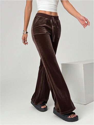 SOLY HUX Women's Drawstring Waist Bell Bottom Velvet Pants Y2k Vintage Flare Leg Trousers in Saudi Arabia