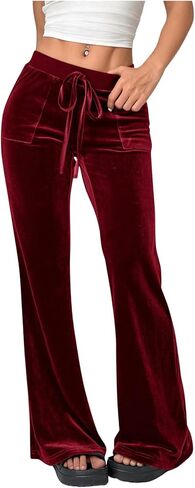 SOLY HUX Women's Drawstring Waist Bell Bottom Velvet Pants Y2k Vintage Flare Leg Trousers in Saudi Arabia