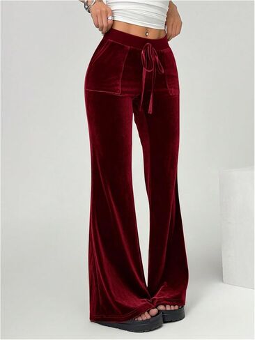 SOLY HUX Women's Drawstring Waist Bell Bottom Velvet Pants Y2k Vintage Flare Leg Trousers in Saudi Arabia