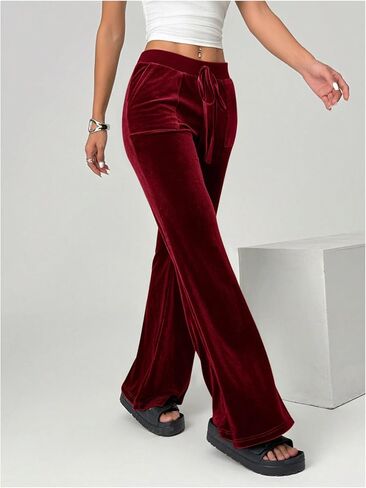 SOLY HUX Women's Drawstring Waist Bell Bottom Velvet Pants Y2k Vintage Flare Leg Trousers in Saudi Arabia