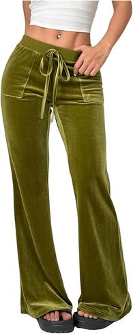 SOLY HUX Women's Drawstring Waist Bell Bottom Velvet Pants Y2k Vintage Flare Leg Trousers in Kuwait