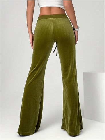 SOLY HUX Women's Drawstring Waist Bell Bottom Velvet Pants Y2k Vintage Flare Leg Trousers in Kuwait