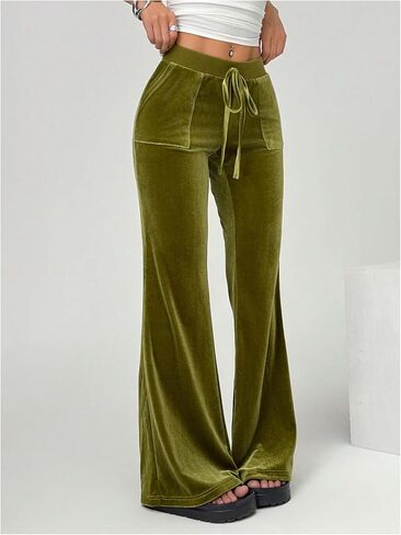 SOLY HUX Women's Drawstring Waist Bell Bottom Velvet Pants Y2k Vintage Flare Leg Trousers in Kuwait