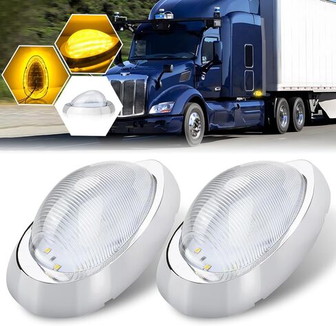 D-Lumina Sleeper Cab LED علامة جانبية عدسة واضحة لقرن الشحن/كولومبيا/كورونادو، كهرمان بيضاوي الجانب علامة جانبية لشاحنة الانعطاف إشارة الضوء مجموعة استبدال أضواء التخليص، حزمة من 2 in Kuwait
