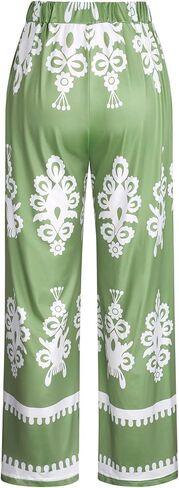 Women's Floral Wide-Leg Pants, Drawstring Waist Lounge Trousers, Boho Floral Pattern, Perfect for Beach Vacations in Saudi Arabia