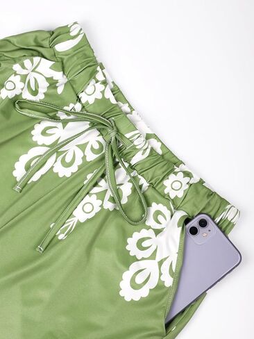 Women's Floral Wide-Leg Pants, Drawstring Waist Lounge Trousers, Boho Floral Pattern, Perfect for Beach Vacations in Saudi Arabia