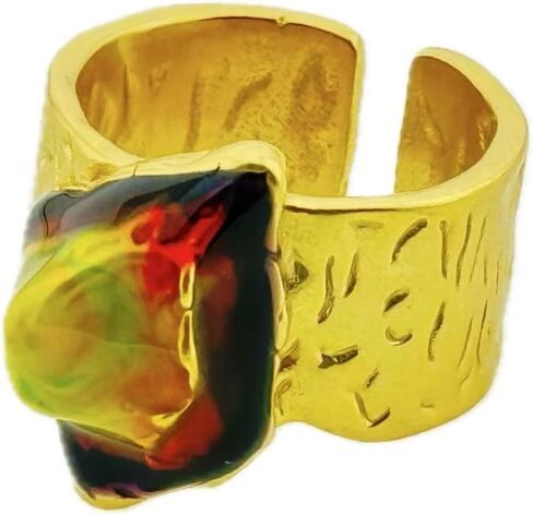 Colorful Enamel Ring,Gilt Open Ring, Colorful Glass, Artistic Lava Texture.Highlight the Charm of Fashion,colorful gemstone gold rings,Chunky Gemstone Gold Ring.Thanksgiving gifts for family members in Saudi Arabia