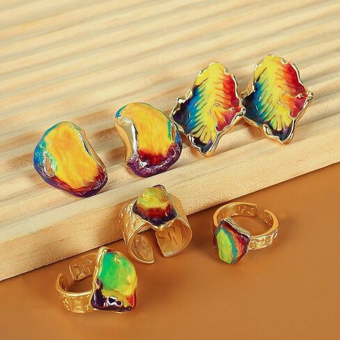 Colorful Enamel Ring,Gilt Open Ring, Colorful Glass, Artistic Lava Texture.Highlight the Charm of Fashion,colorful gemstone gold rings,Chunky Gemstone Gold Ring.Thanksgiving gifts for family members in Saudi Arabia