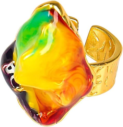 Colorful Enamel Ring,Gilt Open Ring, Colorful Glass, Artistic Lava Texture.Highlight the Charm of Fashion,colorful gemstone gold rings,Chunky Gemstone Gold Ring.Thanksgiving gifts for family members in Saudi Arabia