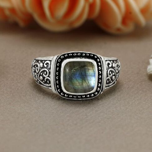 Natural Cushion Shape Gemstone 925 Silver Overlay Statement Ring for Women - Handmade Jewelry Gifts for Her Mom Wife Sister in Saudi Arabia