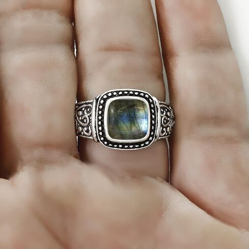 Natural Cushion Shape Gemstone 925 Silver Overlay Statement Ring for Women - Handmade Jewelry Gifts for Her Mom Wife Sister in Saudi Arabia