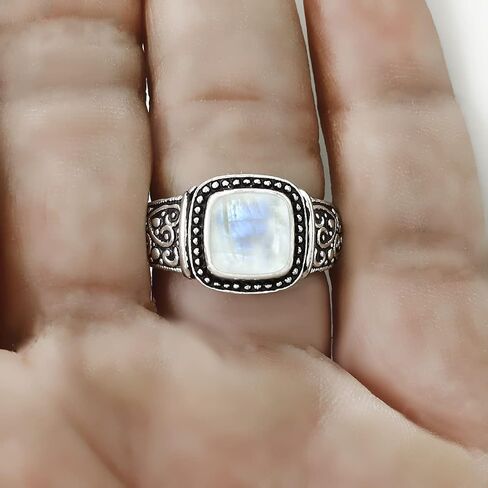 Natural Cushion Shape Gemstone 925 Silver Overlay Statement Ring for Women - Handmade Jewelry Gifts for Her Mom Wife Sister in Saudi Arabia
