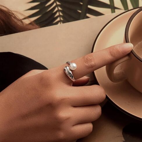 VOROCO 925 Sterling Silver Adjustable Rings Trendy Retro Unique Cat Octopus Pearl Flower Open Ring For Women Jewelry Gift in Kuwait