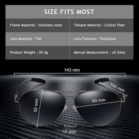 SUNGAIT Carbon Fiber Sunglasses for Men Polarized Aviator Ultralight Sun Glasses UV400 Protection in Saudi Arabia