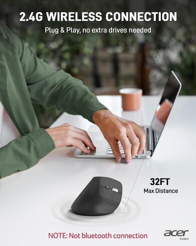 acer Wireless Mouse, 1200 DPI Computer Mouse Wireless with 2.4GHz USB A Receiver, 5 Buttons USB Mouse Compatible, PC, Laptop, Desktop (Black) in Kuwait