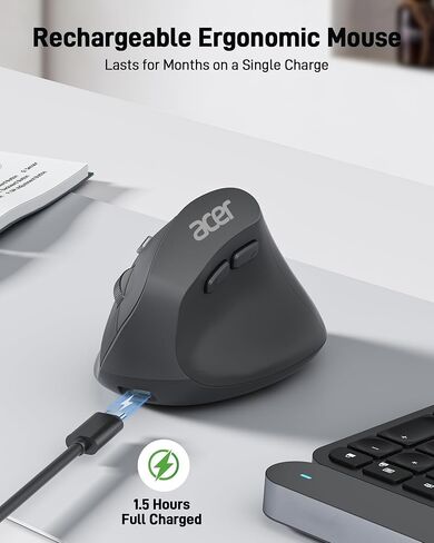 acer Wireless Mouse, 1200 DPI Computer Mouse Wireless with 2.4GHz USB A Receiver, 5 Buttons USB Mouse Compatible, PC, Laptop, Desktop (Black) in Kuwait