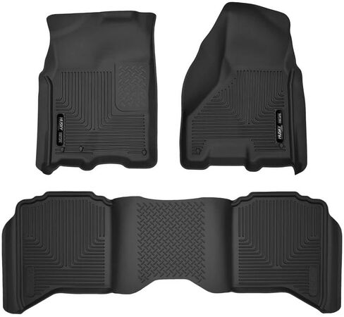 Husky Liners X-act Contour Floor Mats | Fits 2009-2024 Dodge Ram 1500 (19-24 Classic Body) 10-18 Dodge Ram 2500/3500 Crew Cab w/Auto Trans | Front & 2nd Row, 3-pc Black - 53608 in Saudi Arabia
