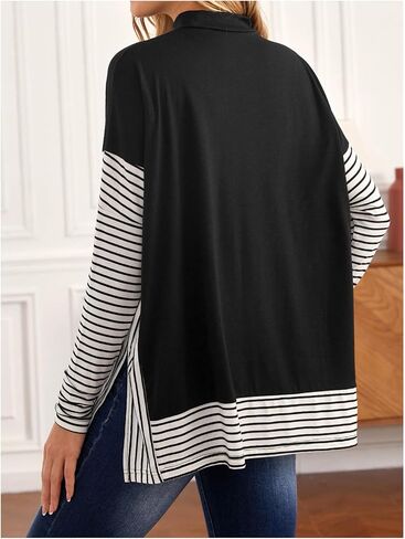 MakeMeChic Women's Maternity Shirts Striped Long Sleeve Mock Neck Split Pregnancy Going Out Tops in Saudi Arabia