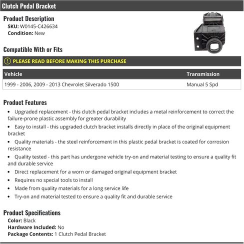 Clutch Pedal Bracket - Compatible with 1999-2006, 2009-2013 Chevy Silverado 1500 5-Speed Manual in Saudi Arabia