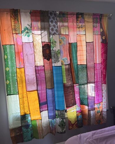 Handmade Boho Patchwork Curtains Handmade Drapes from Recycled Indian Sari Silk Pair of Indian Vintage Silk Blend Sari for Living Room, Bedroom, 82x42 Inches (Assorted Color) Pack of 2 in Saudi Arabia