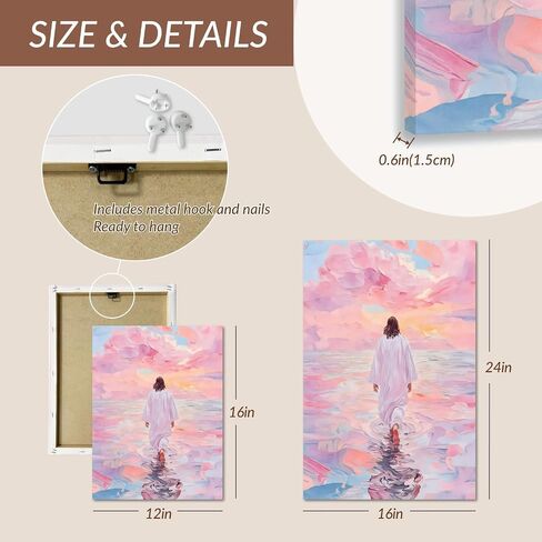 Jesus Canvas Wall Art Pink Jesus Walks on Water Canvas Paintings Prints Religious Savior Wall Decor Christian Bible Stories Poster printing Artwork for Living Room Bedroom Church Decoration 12x16in in Saudi Arabia