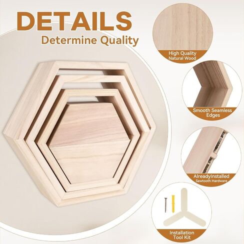Wooden Hexagon Floating Shelves Set of 5 Wall Mounted Honeycomb Shelf octogone shelve Geometric Shaped Organizer for Living Room Bathroom Bedroom Guest Room Decor Accessories nartural in Saudi Arabia
