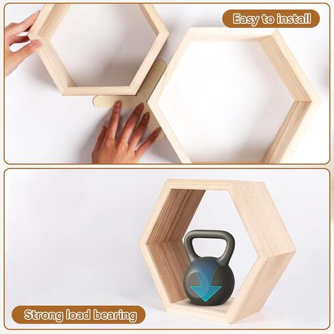 Wooden Hexagon Floating Shelves Set of 5 Wall Mounted Honeycomb Shelf octogone shelve Geometric Shaped Organizer for Living Room Bathroom Bedroom Guest Room Decor Accessories nartural in Saudi Arabia