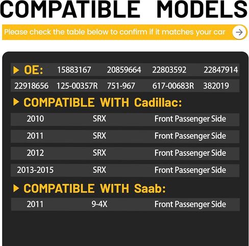 منظم نوافذ كهربائي مع محرك، جانب الراكب الأمامي، متوافق مع Cadillac SRX 2010 2011 2012 2013 2014 2015 & Saab 9-4X 2011، استبدال # 751-967 15883167 20859664 in Kuwait