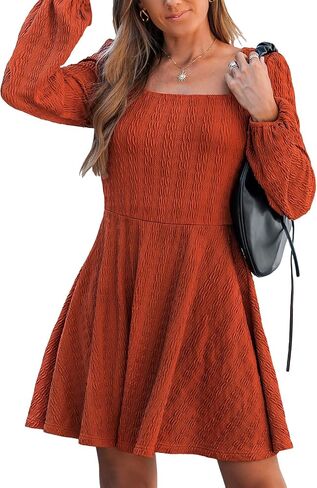 CUPSHE Women's Knit Fall Mini Dress Long Sleeves Square Neck Ruffle A Line Dresses in Saudi Arabia