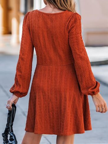 CUPSHE Women's Knit Fall Mini Dress Long Sleeves Square Neck Ruffle A Line Dresses in Saudi Arabia