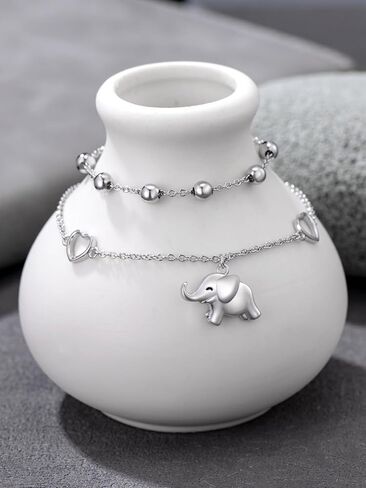 Ankle Bracelets for Women 925 Sterling Silver Layered Sea Turtles/Elephant/Wave Anklet Animal Bracelet Summer Ocean Beach Jewelry Mothers Day Gifts for Women in Kuwait