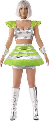 Spooktacular Creations Halloween 5 Pcs Space Cadet Costume Women, Alien Dress with Robot and Top Skirt for Cosplay Party in Saudi Arabia