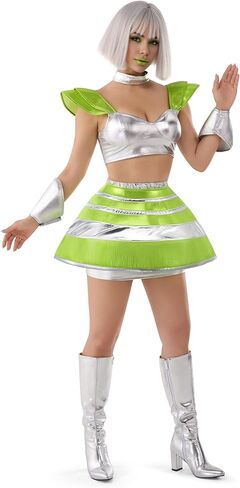 Spooktacular Creations Halloween 5 Pcs Space Cadet Costume Women, Alien Dress with Robot and Top Skirt for Cosplay Party in Saudi Arabia
