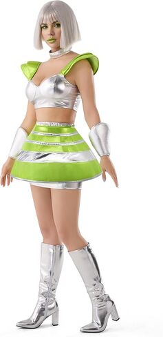 Spooktacular Creations Halloween 5 Pcs Space Cadet Costume Women, Alien Dress with Robot and Top Skirt for Cosplay Party in Saudi Arabia